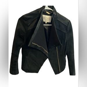 Rachel Roy Women’s Leather Suede Jacket Black with gold zipper size XS